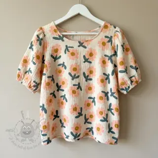 Dubbelgaas/mousseline Flowers peach by JENNIFER BOURON ORGANIC