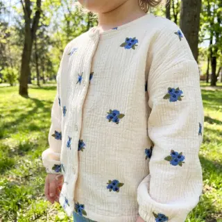 Dubbelgaas/mousseline EMBROIDERY STRIPED Fruit natural