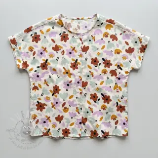 Katoenen stof Flowers natural/lavender by JENNIFER BOURON ORGANIC
