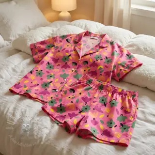 Katoenen stof Flowers pink by JENNIFER BOURON ORGANIC