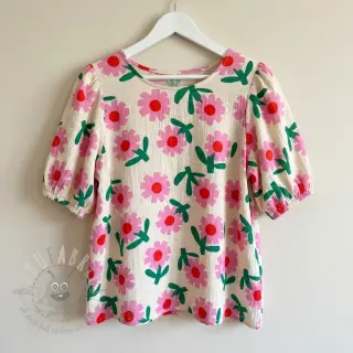 Dubbelgaas/mousseline Flowers natural/pink by JENNIFER BOURON ORGANIC