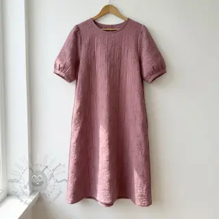 Dubbelgaas/mousseline STEPPED Cherries mauve