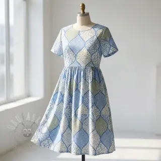Katoenen stof Flowers patchwork baby blue