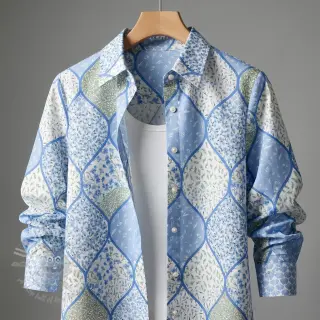 Katoenen stof Flowers patchwork baby blue