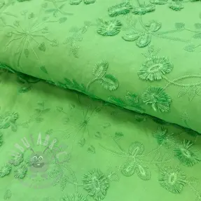 Katoenen stof EMBROIDERY Catchy leaves green