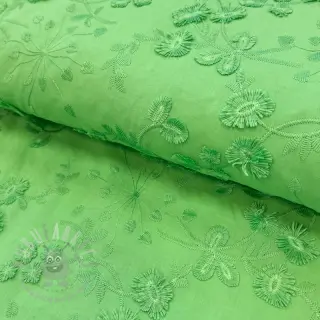 Bavlnená látka EMBROIDERY Catchy leaves green