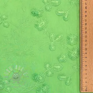 Bavlnená látka EMBROIDERY Catchy leaves green