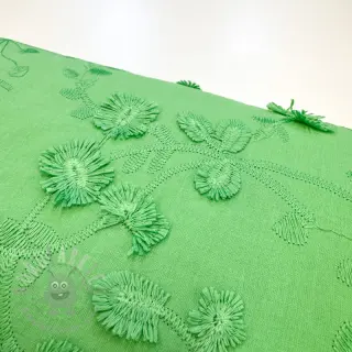 Katoenen stof EMBROIDERY Catchy leaves green