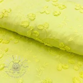 Katoenen stof EMBROIDERY Catchy leaves lime