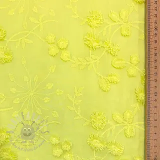 Katoenen stof EMBROIDERY Catchy leaves lime