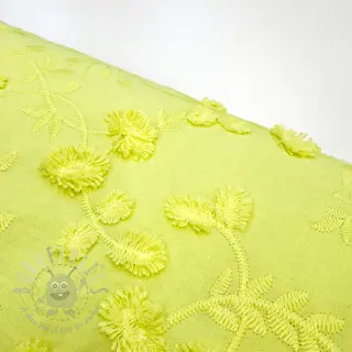 Katoenen stof EMBROIDERY Catchy leaves lime