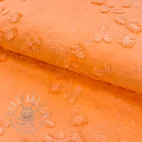 Katoenen stof EMBROIDERY Catchy leaves orange