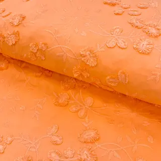 Bavlnená látka EMBROIDERY Catchy leaves orange