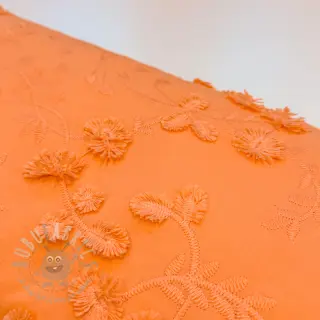 Katoenen stof EMBROIDERY Catchy leaves orange