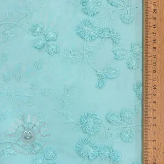 Katoenen stof EMBROIDERY Catchy leaves aqua