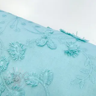 Katoenen stof EMBROIDERY Catchy leaves aqua