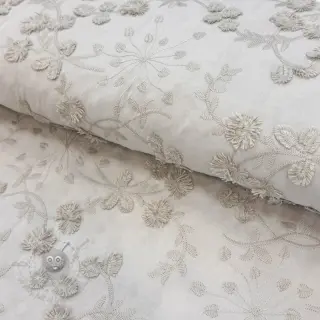 Katoenen stof EMBROIDERY Catchy leaves beige