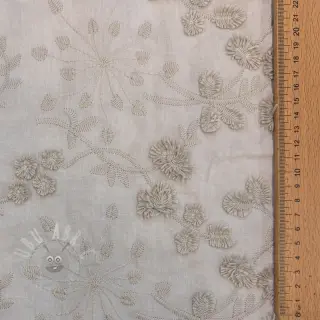 Katoenen stof EMBROIDERY Catchy leaves beige