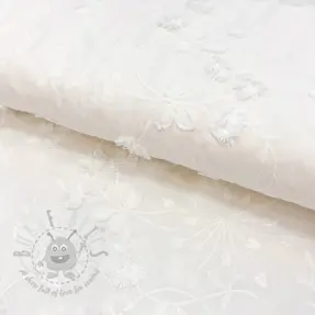 Katoenen stof EMBROIDERY Catchy leaves off white