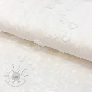 Katoenen stof EMBROIDERY Catchy leaves off white