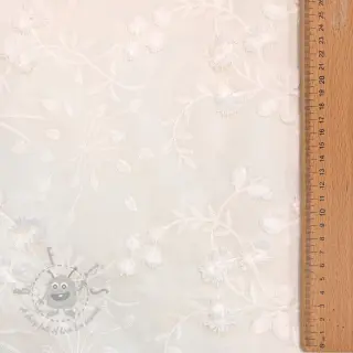 Katoenen stof EMBROIDERY Catchy leaves off white