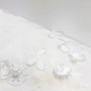 Katoenen stof EMBROIDERY Catchy leaves off white
