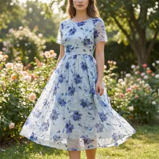 Bavlnená látka s prímesou EMBROIDERY Rose blue