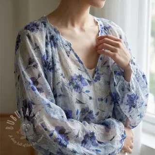 Katoenen stof met bijmenging van EMBROIDERY Rose blue