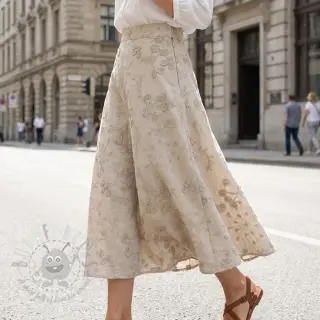Katoenen stof EMBROIDERY Catchy leaves beige