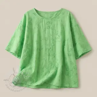 Bavlnená látka EMBROIDERY Catchy leaves green