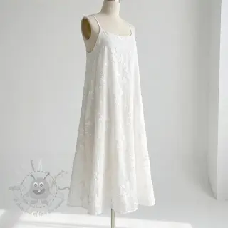 Katoenen stof EMBROIDERY Catchy leaves off white