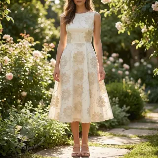 Katoenen stof EMBROIDERY Bellagio butter