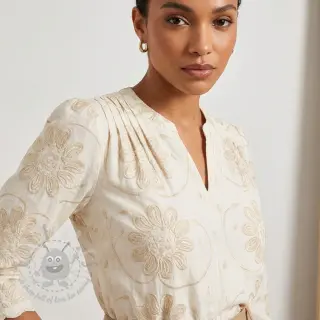 Katoenen stof EMBROIDERY Bellagio butter