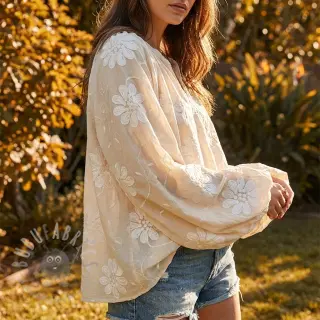 Katoenen stof EMBROIDERY Bellagio cream