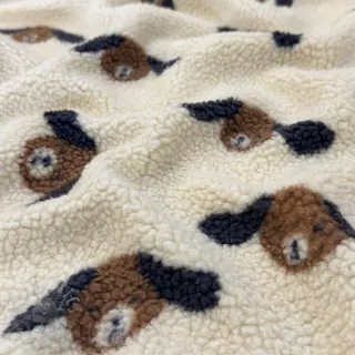 Mantelstof TEDDY JACQUARD Dogs brown