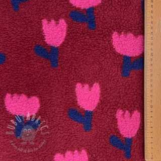 Mantelstof TEDDY JACQUARD Tulips dark red