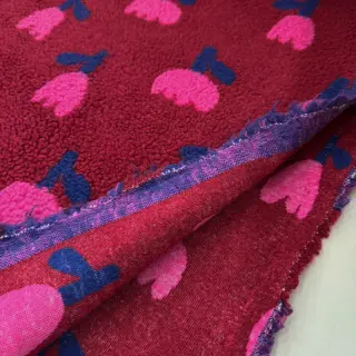 Kabátovina TEDDY JACQUARD Tulips dark red