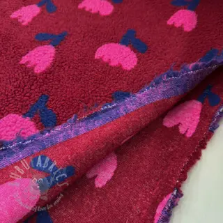 Mantelstof TEDDY JACQUARD Tulips dark red