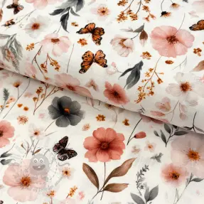 Viscose met linnen Flower sea design D