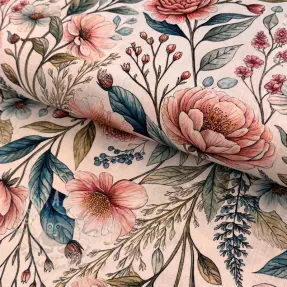 Viscose met linnen Floral design D