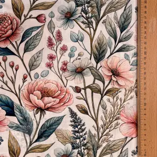 Viscose met linnen Floral design D