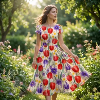 Tricot VISCOSE LYCRA HEAVY Tulips design En