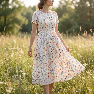 Viscose met linnen Flower sea design B