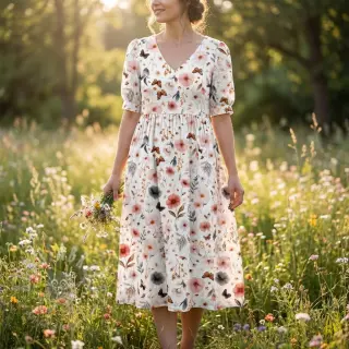 Viscose met linnen Flower sea design D