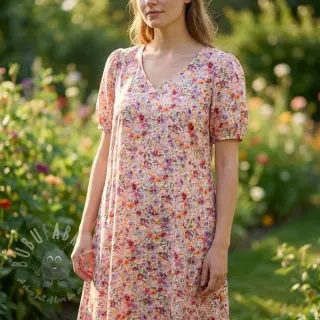 Viscose met linnen Floral design C
