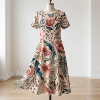 Viscose met linnen Floral design D