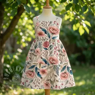 Viscose met linnen Floral design D