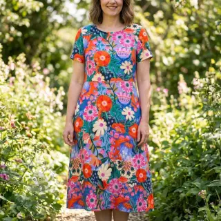 Viscose met linnen Bright and bold design A