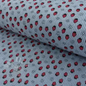 Ribfluweel STRETCH Little strawberries old blue