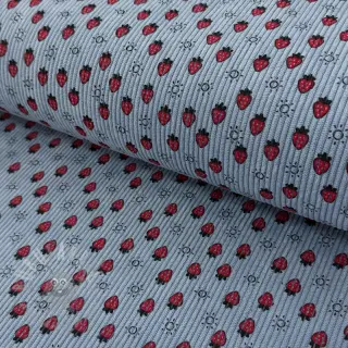 Ribfluweel STRETCH Little strawberries old blue